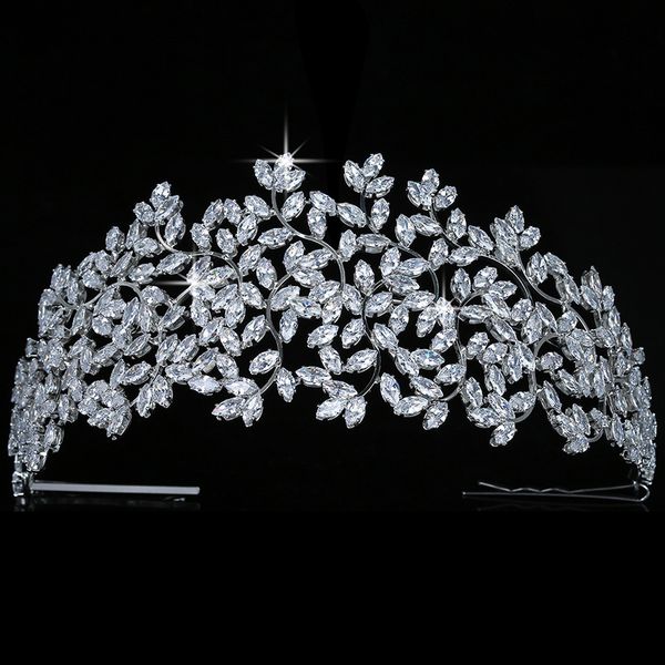 

crown hadiyana leaves design vintage women wedding bridal hair accessories party tiaras and cubic zircon bc5170 corona 220804, Slivery;golden