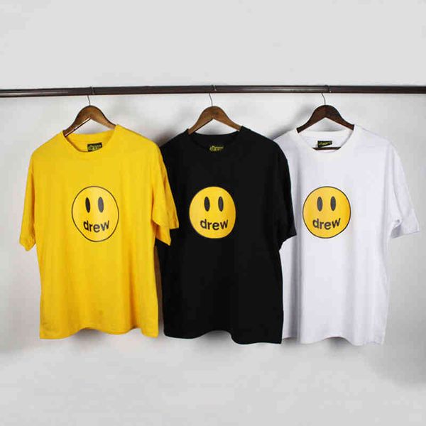

designer vintage oversized sweat luxe white tshirt smiley face letter chaopai high street versatile couple's same loose men's and, White;black