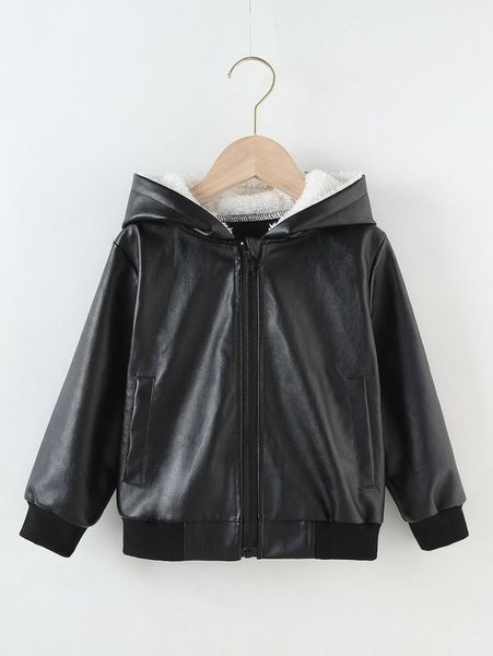 

toddler boys zip up hooded pu leather jacket she, Blue;gray