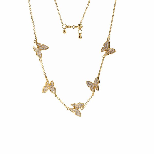 

exquisite diamond four leaf clover butterfly pendant crystals clavicle chain necklace 18k gold for van women&girls wedding vale 21227r, Silver