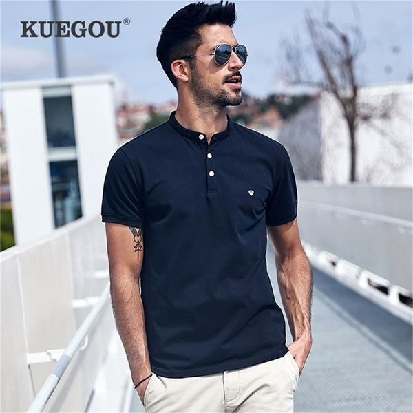 

kuegou clothing mens polo shirts short sleeve fashion embroidery for men summer slim plus size 3383 d220615, White;black