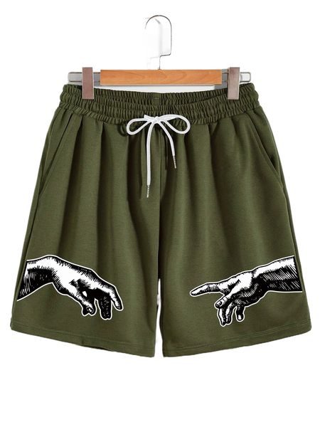 

romwe guys hand print drawstring shorts s0mm#, White;black