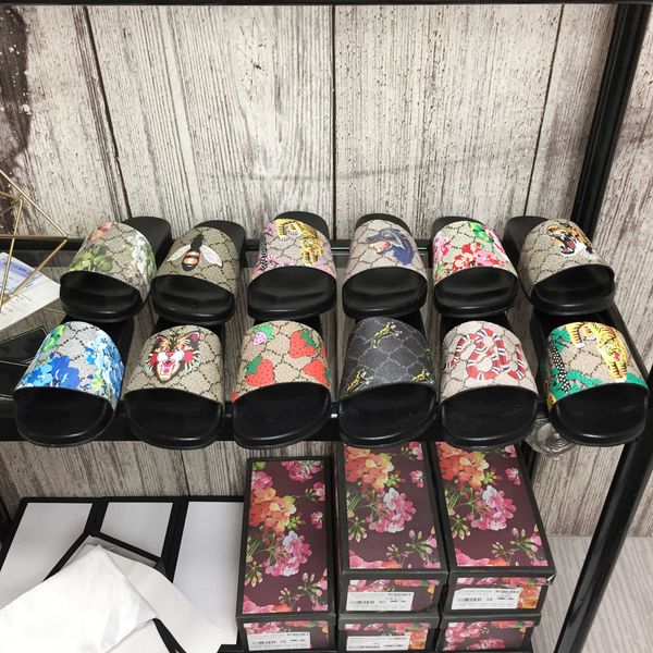 

designer slides rubber g slide men women slippers flower print leather multicolor shoes fashion casual luxury summer sandals beach home size, Black