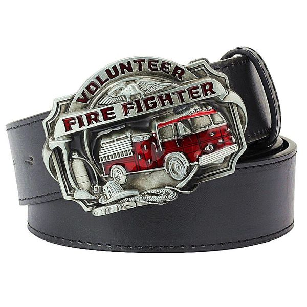 

belts cool men's belt firefighter profession fire truck buckle dept badge brigade sign firemen fighter volunteer, Black;brown