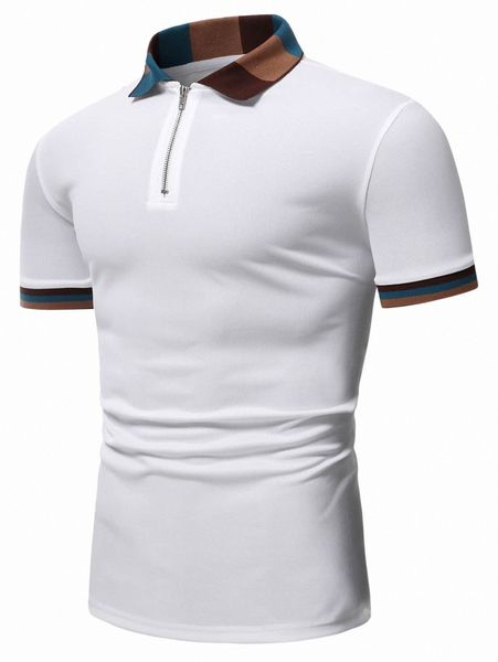 

men striped trim quarter zip polo shirt w8bj#, White;black