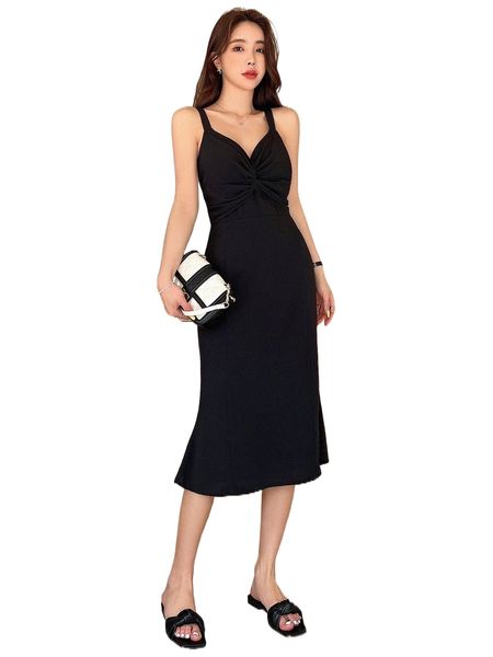 

dazy solid twist front cami dress 98im#, Black;gray