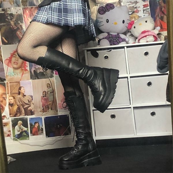 

bonjomarisa big size 43 dropship lady mid calf platform luxury women boots autumn winter wedges shoes woman 220720, Black