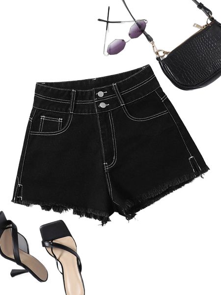 

raw hem stitch detail denim shorts 54zx#, White;black