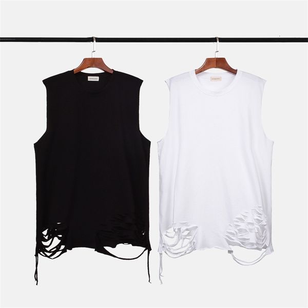 

men' tank ins hip hop street oversize loose knife cut hole extended bottomed vest men and women lovers sleeveless t-shirt fashion geg, White;black