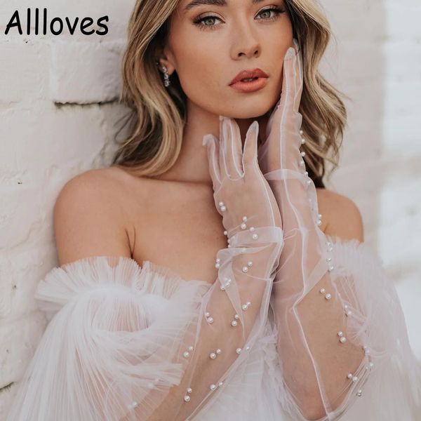 

elegant bridal gloves white elbow length full finger women accessories lady pearl gloves for wedding bachelorette cl0411