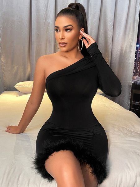 

one shoulder bodycon dress i1q5#, Black;gray