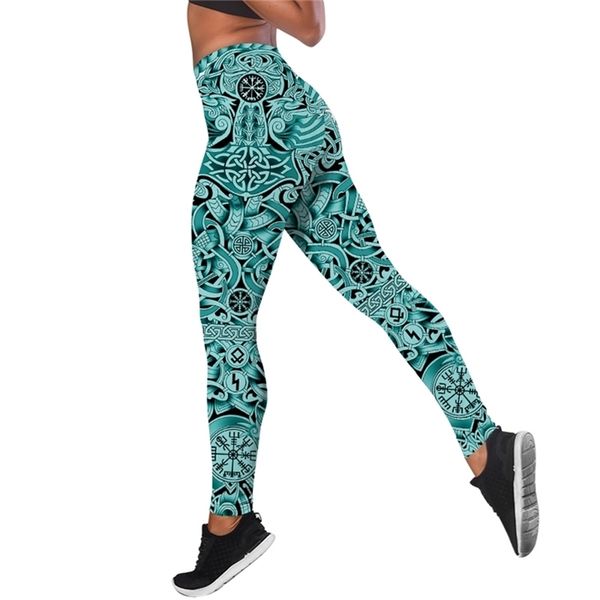 Leggings da donna Vintage Viking Tattoo 3D stampato elasticità a vita alta Legging Harajuku femminile per pantaloni da jogging fitness W220617