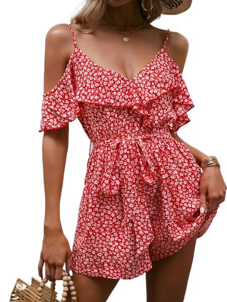 

d.itsy f.loral c.old s.houlder romper a4f4#, Black;white