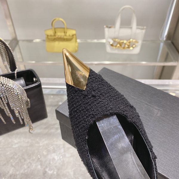 

designer luxry female new stunning chain metal pointy sandal sheels genuine leather golden siliver 7 9 cm heel, Black