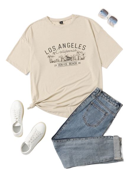 

plus palm tree & letter graphic tee h5cc#, Black