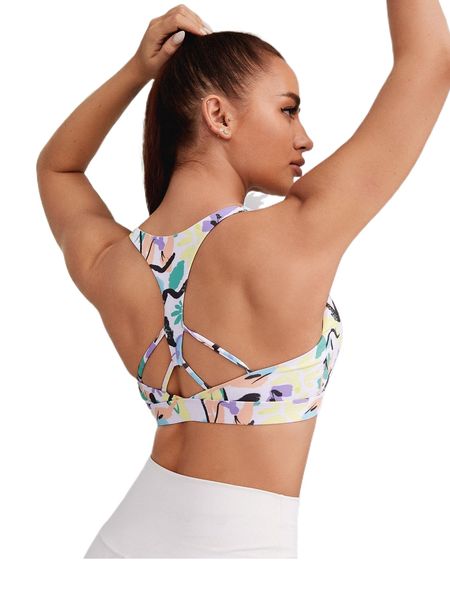 

high support strappy back sports bra 56bi#, Gray