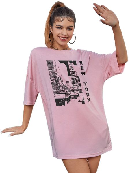 

building & l.etter graphic d.rop s.houlder tee a0qt#, White