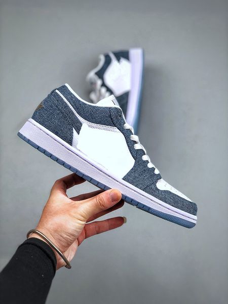 

brand shoes womens basketball jumpman 1s low canvas white denim colorway canvas trainers 36-46