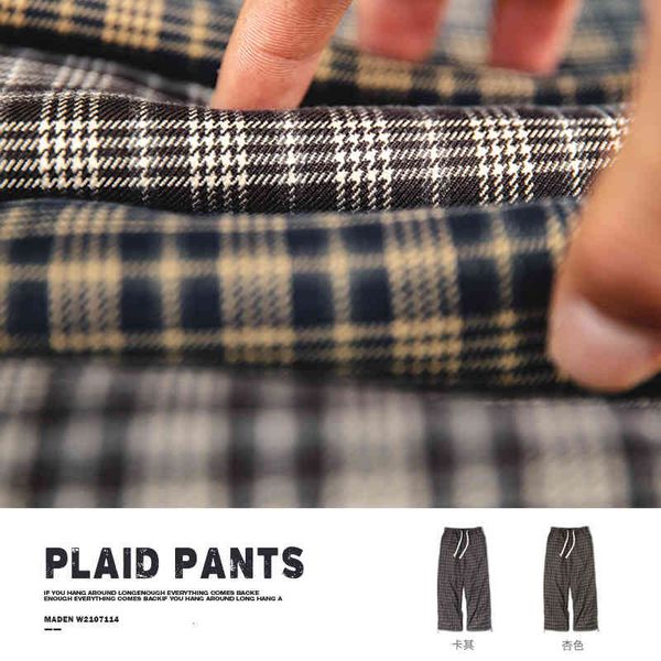 

men's pants madden work clothes loose scotch plaid casual pants elastic waist tie leg drawstring wide men csef, Black