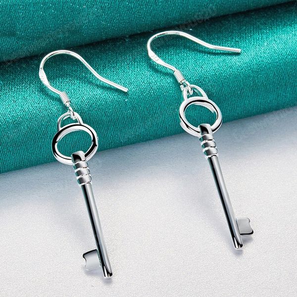 

925 sterling silver round key dangle earrings for woman wedding engagement fashion party charm jewelry