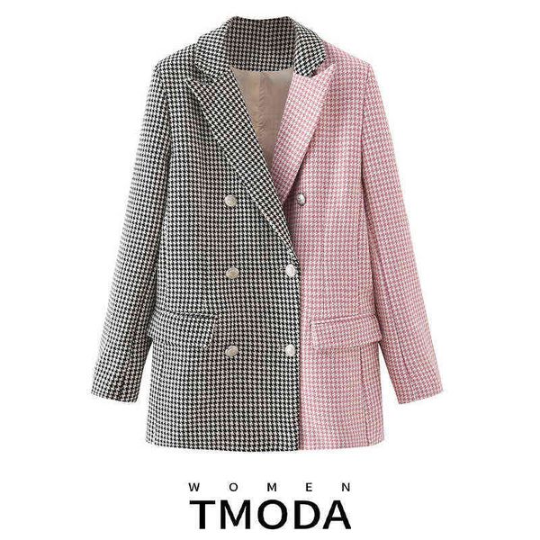 

suit tmoda1766 2022 spring autumn women pink patchwork wool blazer jacket vinta, White;black