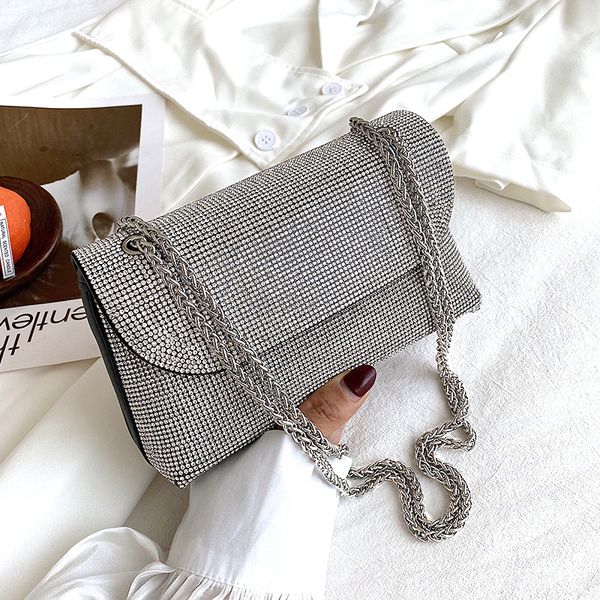 

women shoulder bags 2022 luxury rhinestones purses and handbags female shopper fashion casual chain square bags for mobile phone