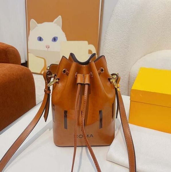 

designer drawstring bucket women mini genuine leather bags ladies handbag shoulder bag tote letter high-quality handbag woman totes removabl
