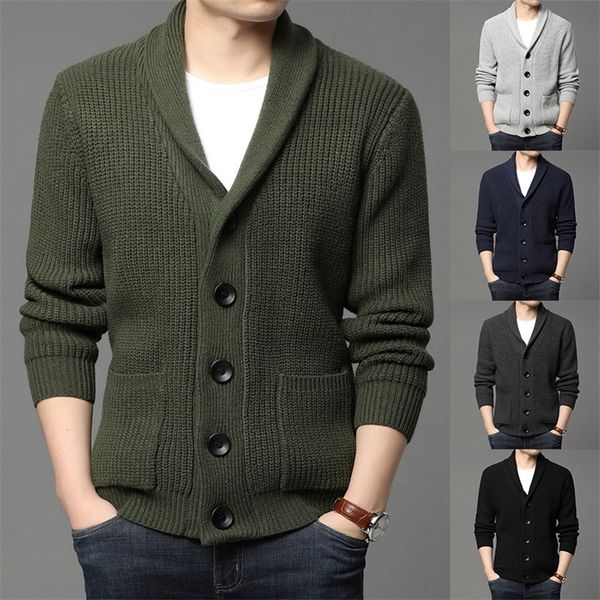 

mens knitted sweater solid color lapel buttons pocket autumn winter warm long sleeve fashion casual male cardigan plus siz 220809, Black;brown
