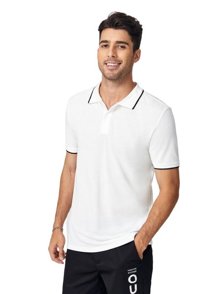 

men contrast trim polo shirt 53fx#, White;black