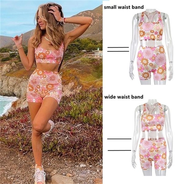 

vamos todos floral print outfits for women beach outfit two piece set tracksuits sport gym yoga leggings short summer pants 220509, White