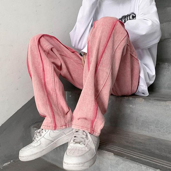 Jeans masculinos brancos pretos rosa Menas de moda casual de rua de rua de quadril solto calças de jeans de hip hop masculino M-2xlmen's