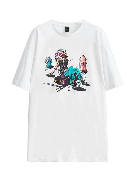 

x ltb figure graphic drop shoulder tee r7si#, White