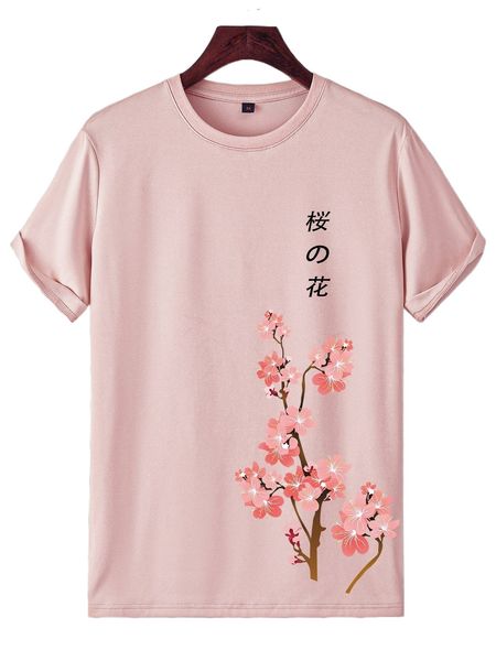 

men japanese letter & floral print tee y46g#, White;black