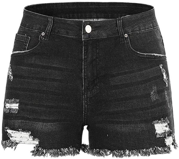 

star women mid rise ripped stretchy jeans shorts frayed raw hem casual denim shorts s7pj#, White;black