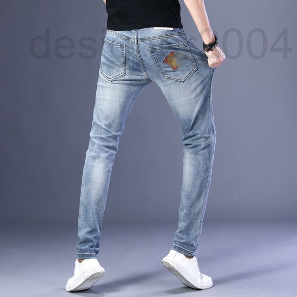 

men's jeans designer european goods tide brand 2021 spring and summer new thin elastic jeans light blue full spray multi process kyew