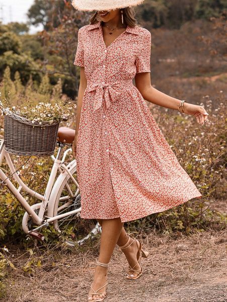 

ditsy floral print knot front dress h1ti#, Black;gray