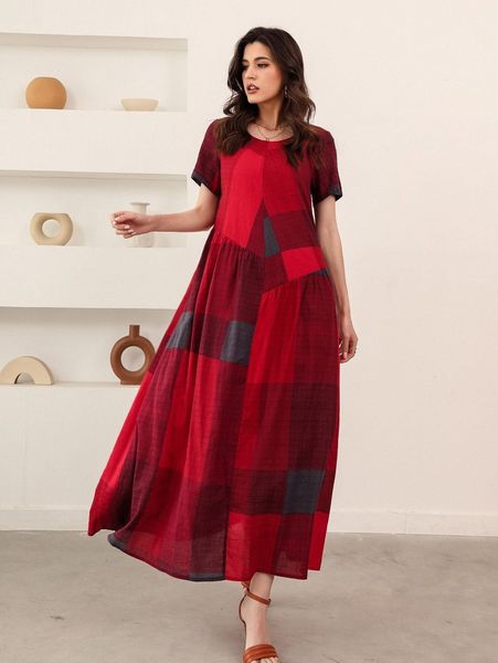 

contrast panel smock dress w3d5#, Black;gray