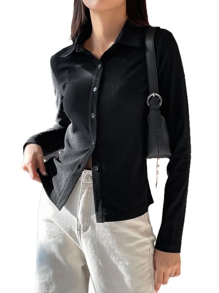 

dazy solid button through textured shirt s5jb#, White