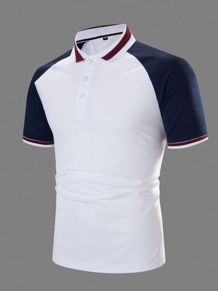 

men contrast raglan sleeve polo shirt j9bg#, White;black