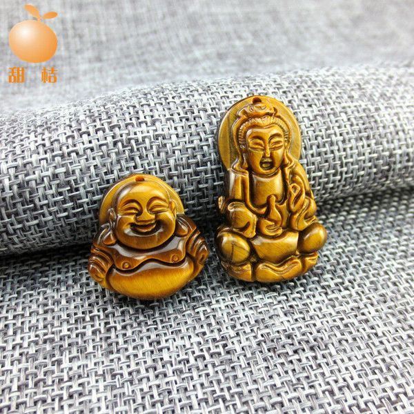 

lucky natural tiger eye stone guanyin buddha pendant, Silver