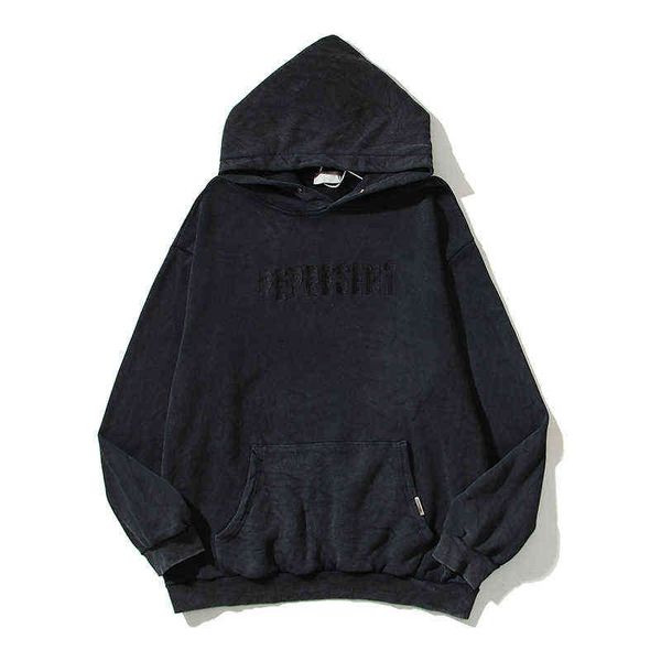 

high street retro letter embroidery black washed men's hooded sweatshirts harajuku casual oversized autumn pullover hoodies t220726