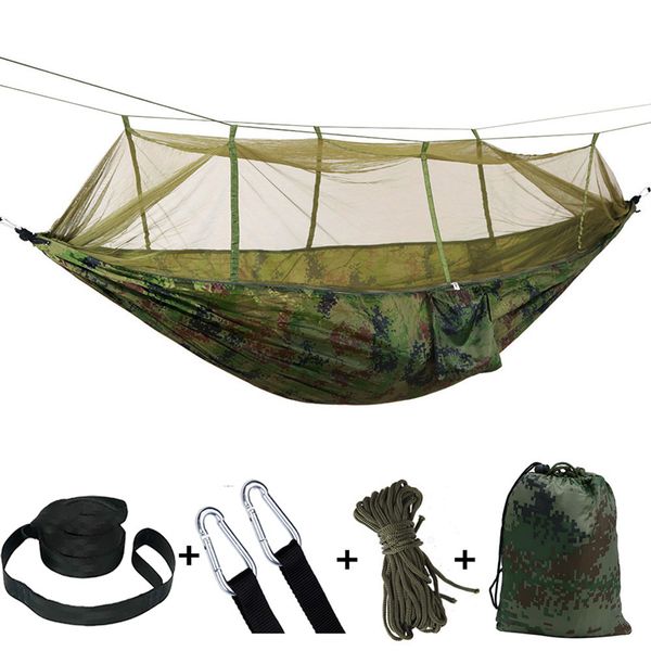 Camp Mobiliário 12 cores 260 * 140cm Hammock com mosquiteiro Net Outdoor Parachute Hammock Campo Camping Barraca Garden Bed