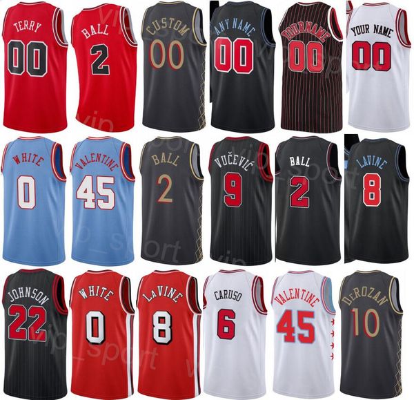 Печать на экране баскетбольный драфт Dalen Terry Jersey Patrick Williams 44 Troy Brown Jr 7 Ayo Dosunmu 12 Javonte Green Tristan Thompson Demar Derozan Black White Red