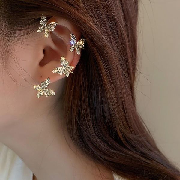 Hoop Huggie Coreano Moda Donna Orecchino Clip per osso per orecchio per ragazze dolci e raffinate Orecchini a farfalla con zirconi femminili Set di gioielli regalo per feste