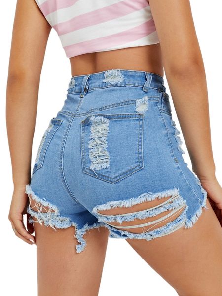 

raw hem ripped denim shorts n4ce#, White;black