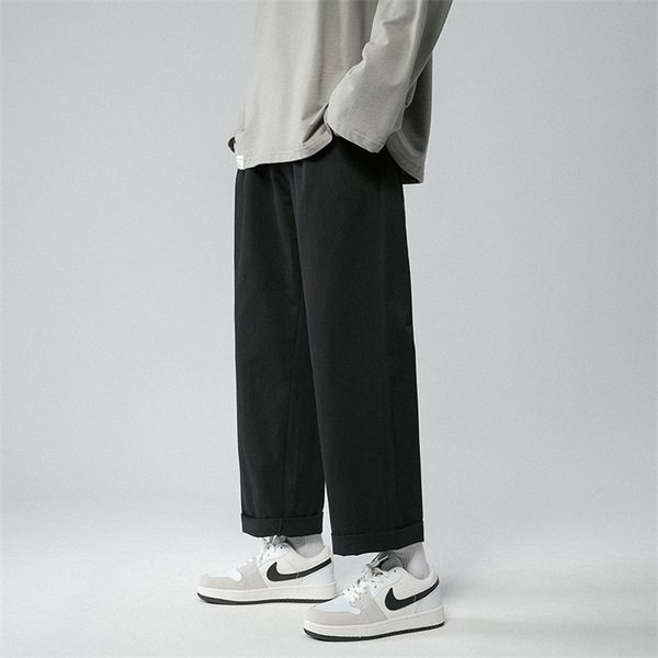 

legible men's pants retro ankle length casual cotton male elastic waist loose man 220325, Black