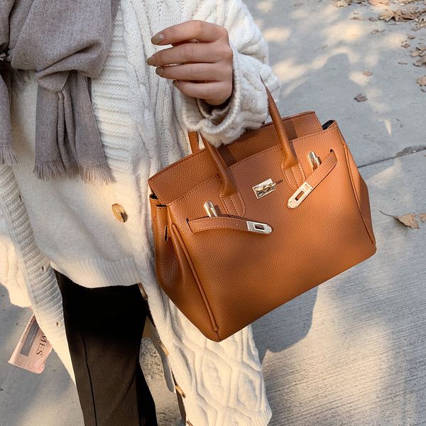 

solid color pu texture 2021 new trendy generous handheld fashion womens bag handbag large capacity birkin bag pu texture