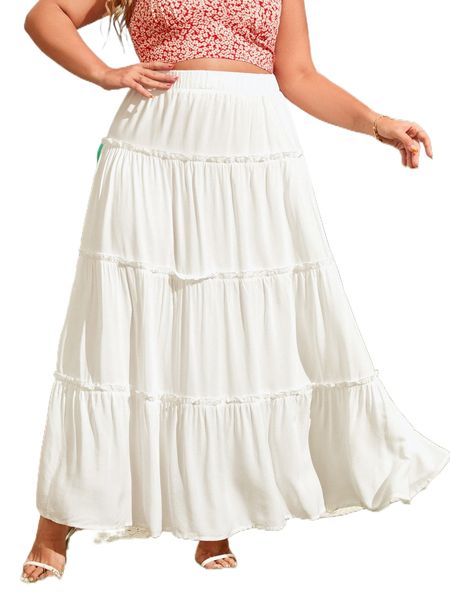 

plus frill trim layered hem skirt 15ey#, Black