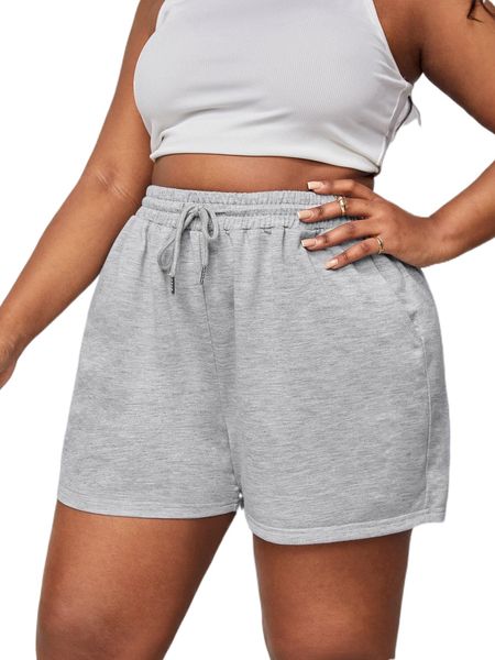 

sxy plus drawstring waist slant pockets track shorts j596#, Black
