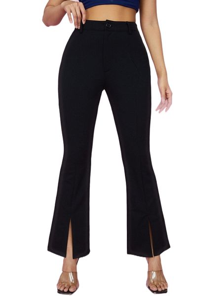 

petite solid slit hem flare leg pants m4bk#, Black;white